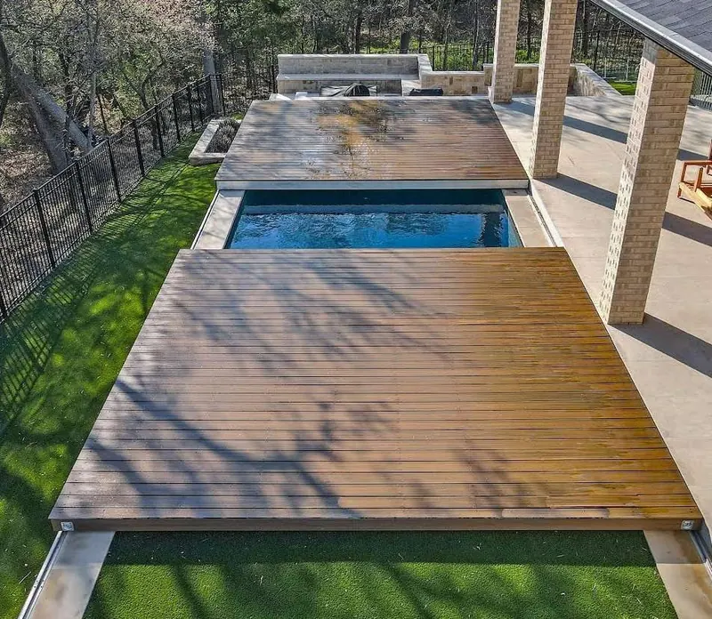 S-LIDE sliding deck pool cover in hardwood
